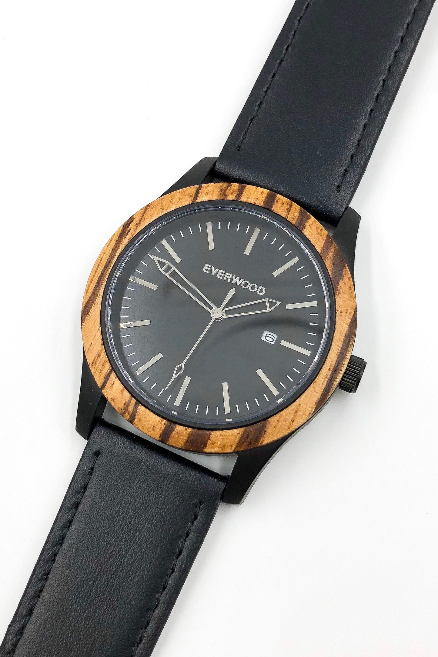 Inverness - Zebrawood Bezel With Black Leather Band