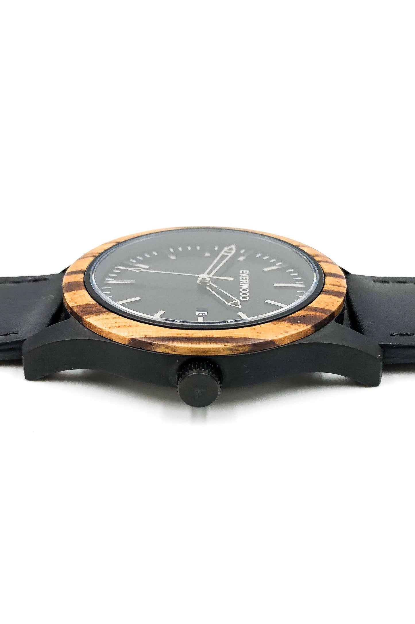 Inverness - Zebrawood Bezel With Black Leather Band