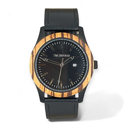 Inverness - Zebrawood Bezel With Black Leather Band