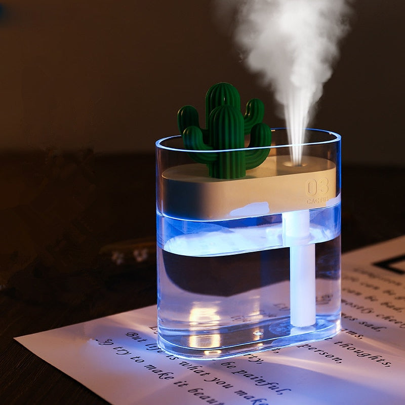 Ultrasonic Air Humidifier Clear Cactus Light  Aroma Diffusor Anion Mist Maker